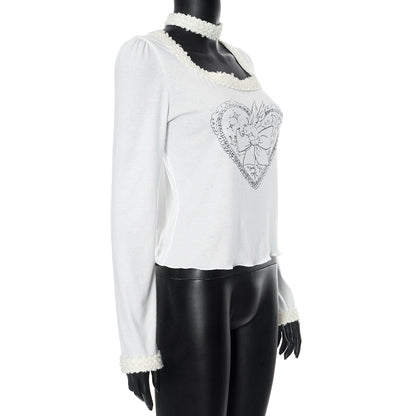 White Heart Fairy Print Long Sleeve Shirt