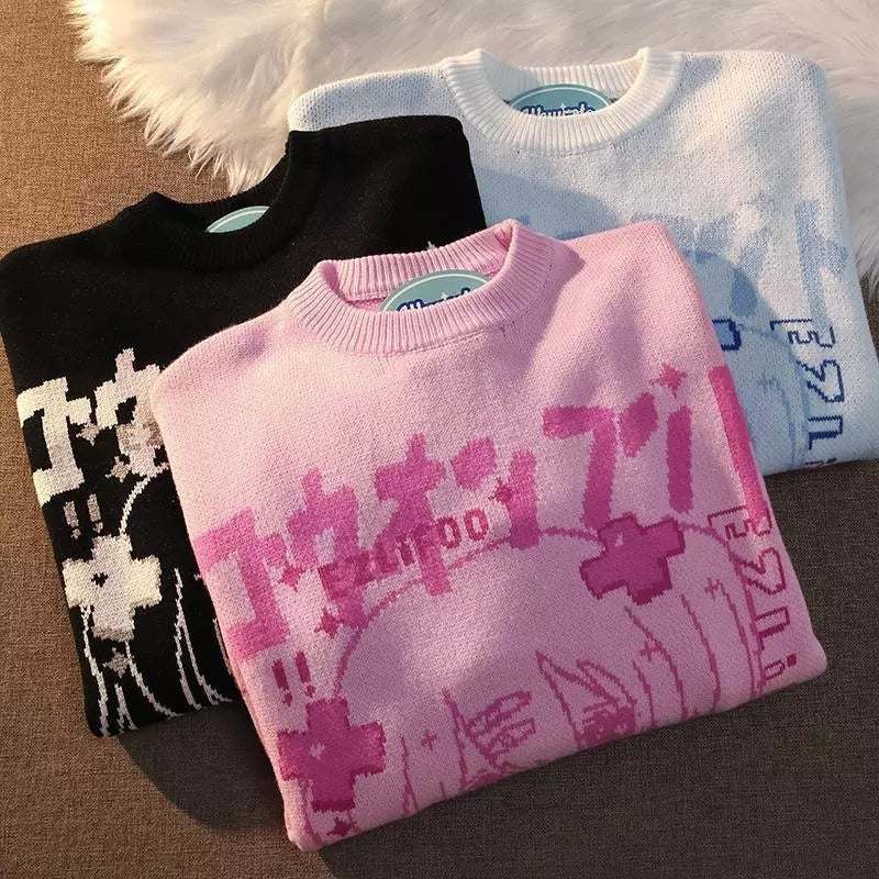 Anime Girl Oversized Knit Long Sleeve Sweater