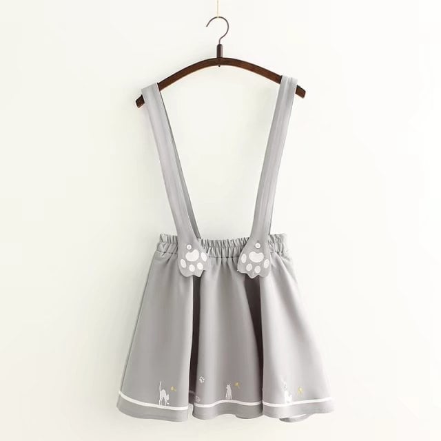 Cute Cartoon Sweet Cat Dog Paw Embroidery Skater Skirt Strap Suspenders Mini Skirt E-Girl Kawaii Korean Japanese Harajuku Streetwear