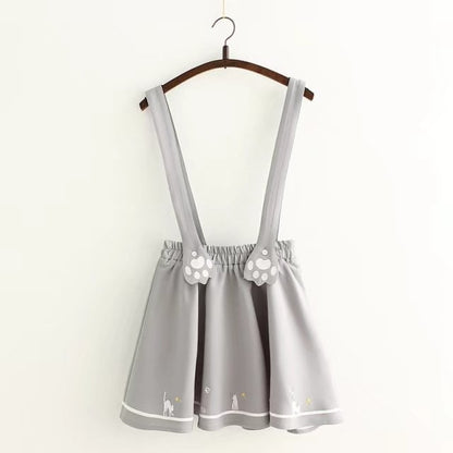 Cute Cartoon Sweet Cat Dog Paw Embroidery Skater Skirt Strap Suspenders Mini Skirt E-Girl Kawaii Korean Japanese Harajuku Streetwear