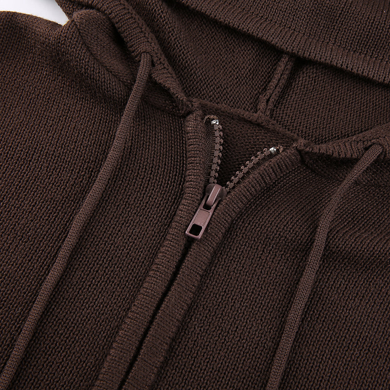 Brown Knit Long Sleeve Jacket