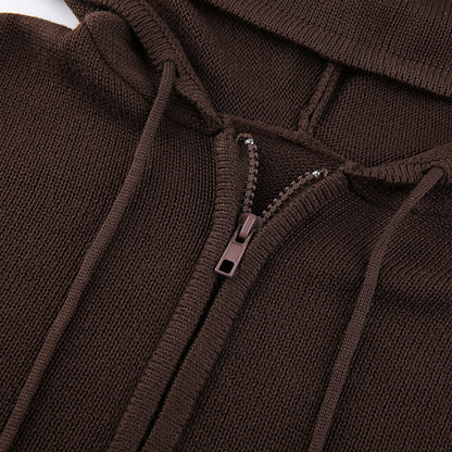 Brown Knit Long Sleeve Jacket