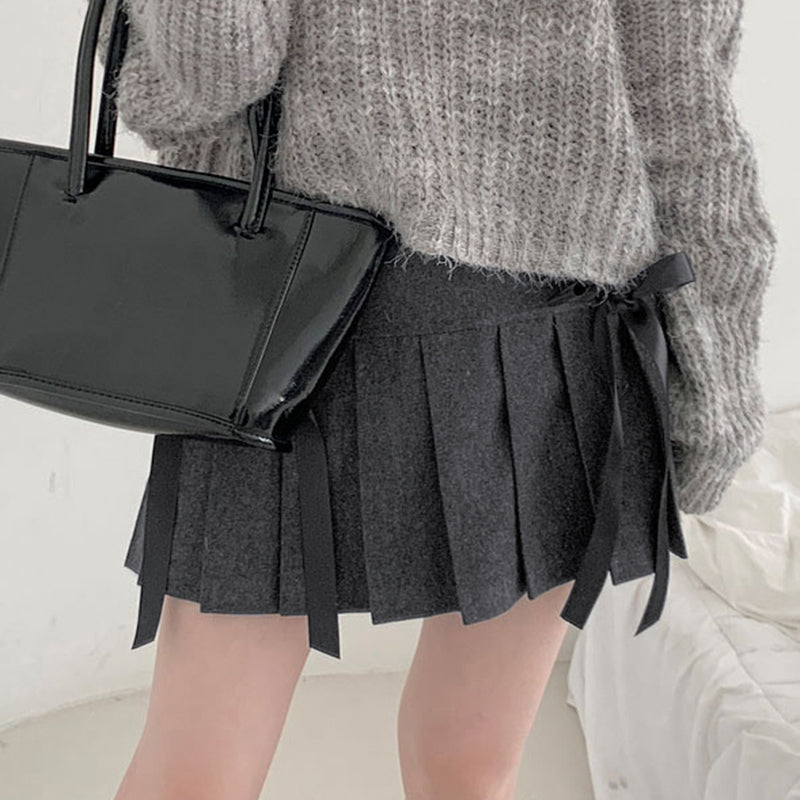 Grey Bow Double Layer Mini Skirt