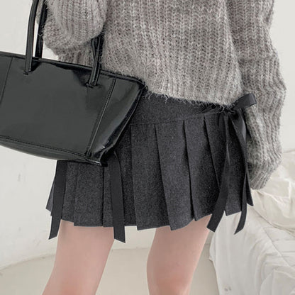 Grey Bow Double Layer Mini Skirt