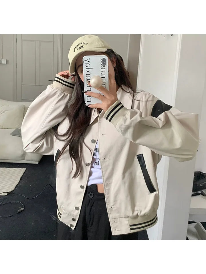 Beige Patchwork Bomber Jacket