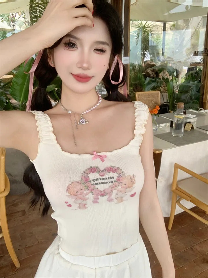Beige Angel Cupid Bow Print Camisole