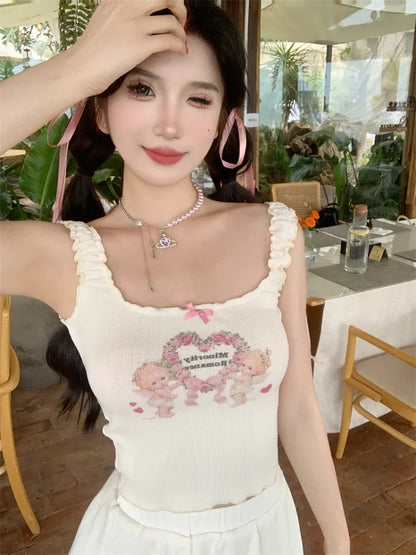 Beige Angel Cupid Bow Print Camisole