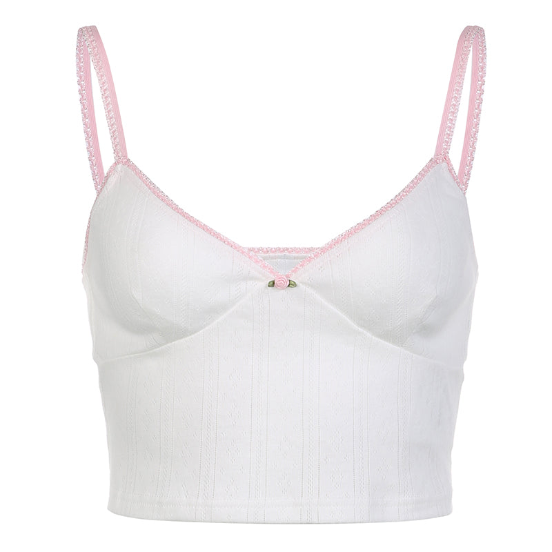 White Lace Pink Trim Flower Corset