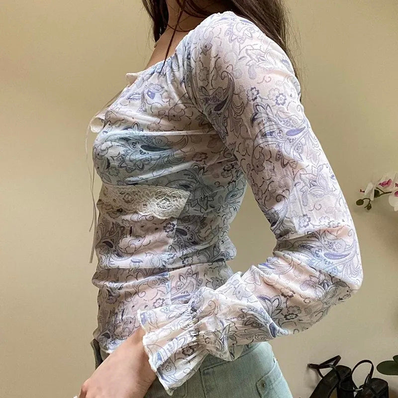 Fairy Floral Lace Patchwork Long Sleeve T-shirt