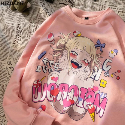 Cute Toga Anime Girl Cartoon Print Oversize Long Sleeve T-shirt Sweater Hoodie Aesthetic Casual Summer E-Girl Kawaii Korean Japanese Harajuku