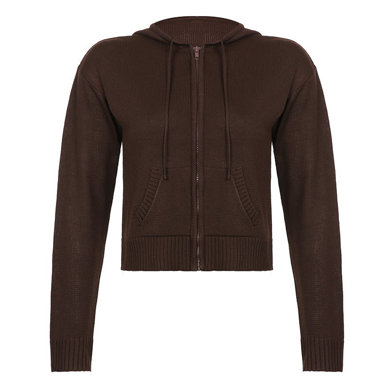 Brown Knit Long Sleeve Jacket