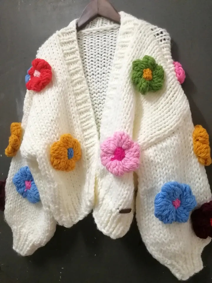 3D Flower Crochet Knit Cardigan