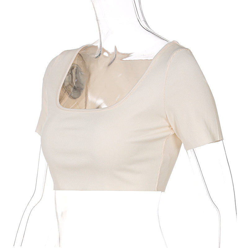 Beige Square Neck Crop Top