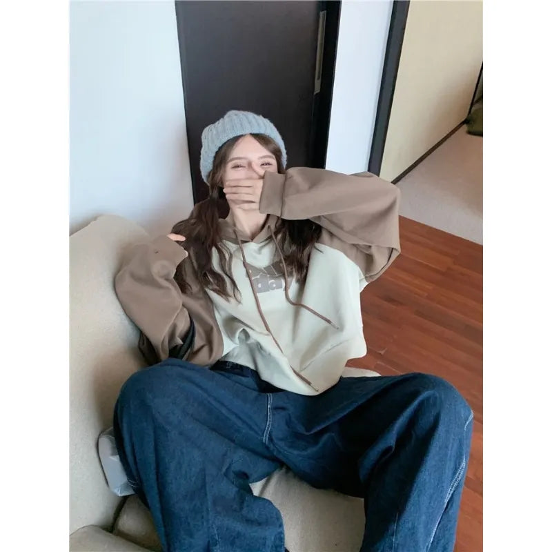 Oversized Sunday Patchwork Cropped Hoodie