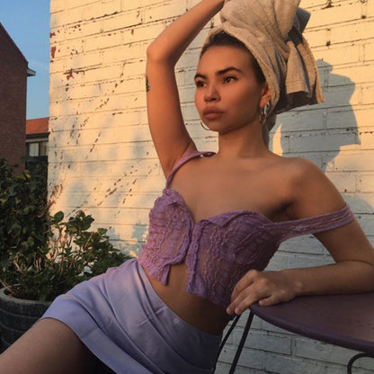 Sexy Lace Net Crop Top Tank Camisole Sleeveless Shirt Summer Causal E-Girl Kawaii Korean Japanese Harajuku Streetwear