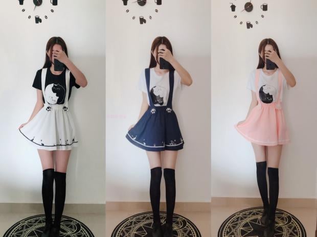 Cute Cartoon Sweet Cat Dog Paw Embroidery Skater Skirt Strap Suspenders Mini Skirt E-Girl Kawaii Korean Japanese Harajuku Streetwear