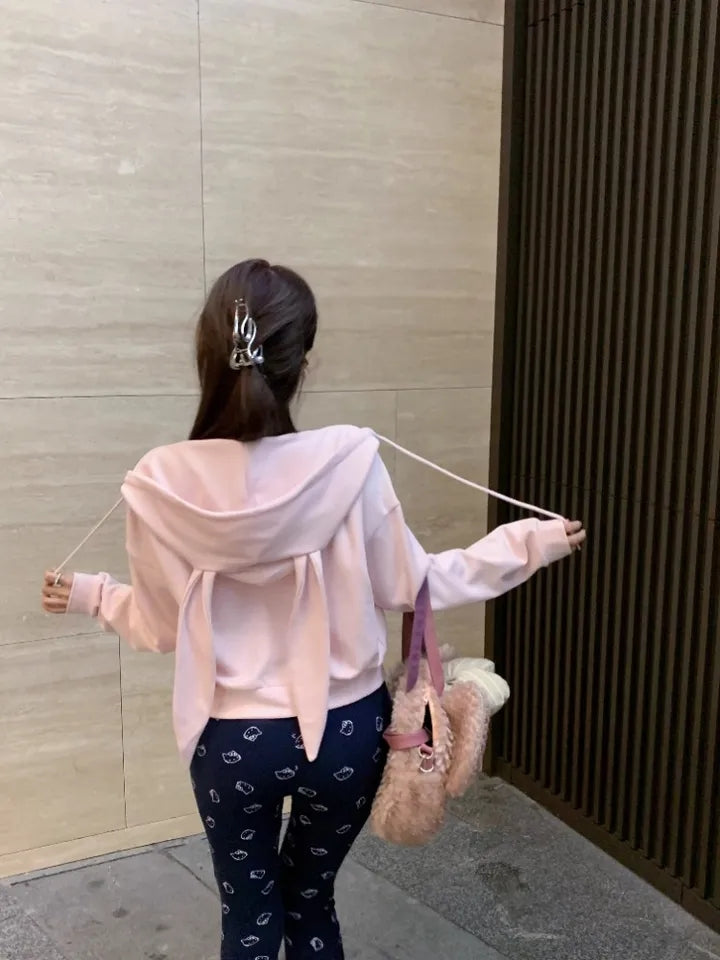 Pink Rabbit Ear Zipper Hoodie