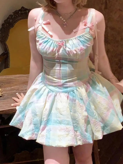 Rainbow Fairy Bow Colorful Mini Dress
