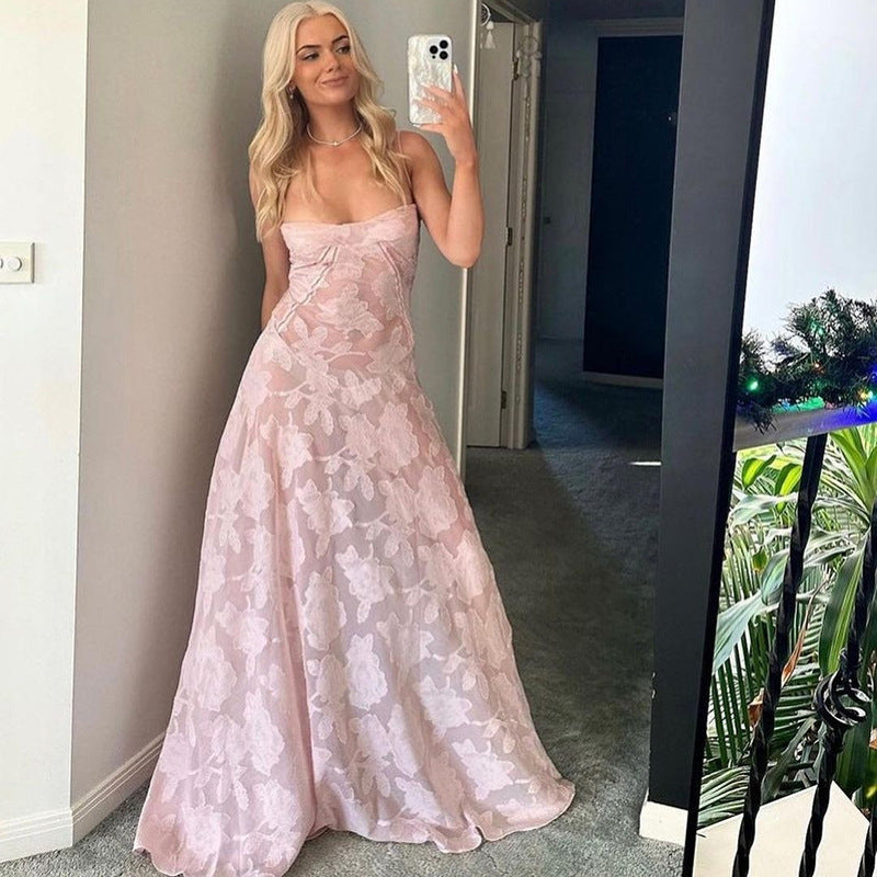Pink Floral Patchwork Spaghetti Strap Maxi Dress