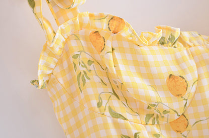 Yellow Lemon Print Mini Dress