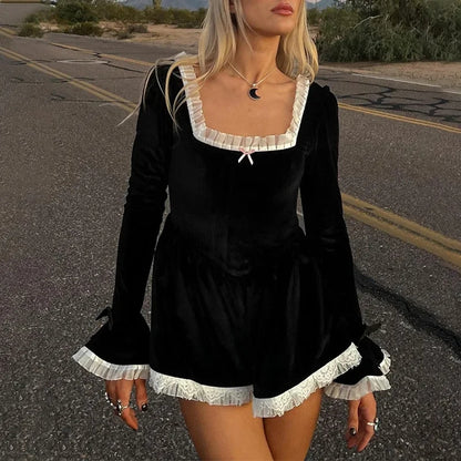 Splice Lace Ruffle Dress