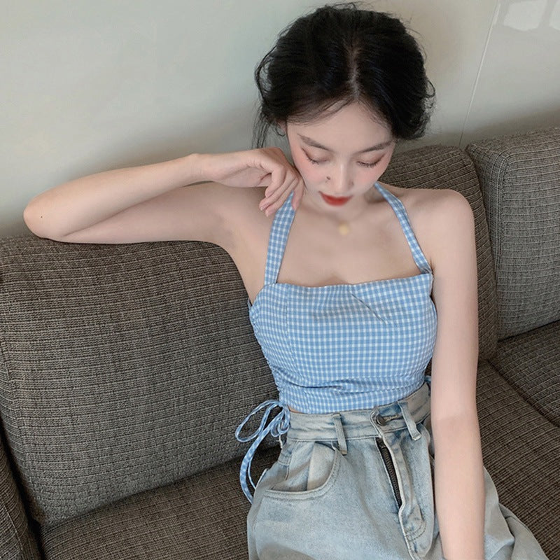 Red Plaid Lace Up Tank Top