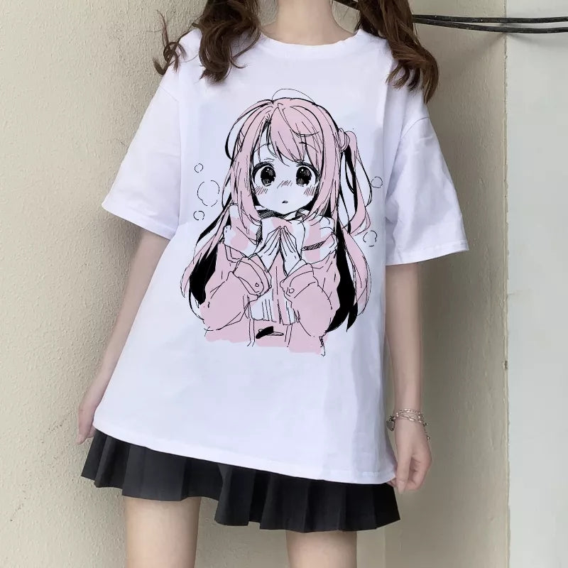Anime Girl Print Baggy Short Sleeve T-shirt