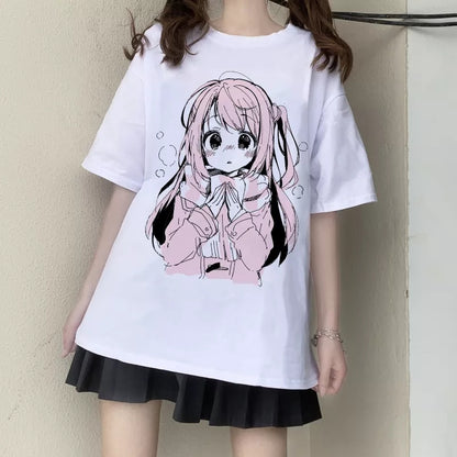 Anime Girl Print Baggy Short Sleeve T-shirt