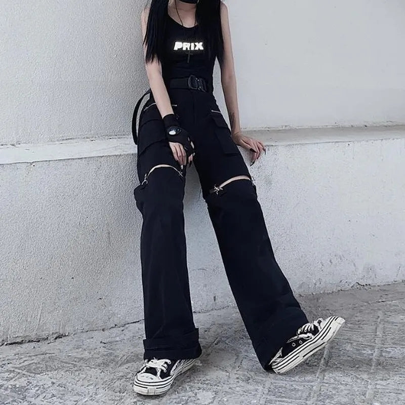 Black Cut Out Oversized Pocket Cargo Pants
