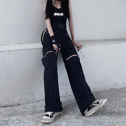 Black Cut Out Oversized Pocket Cargo Pants