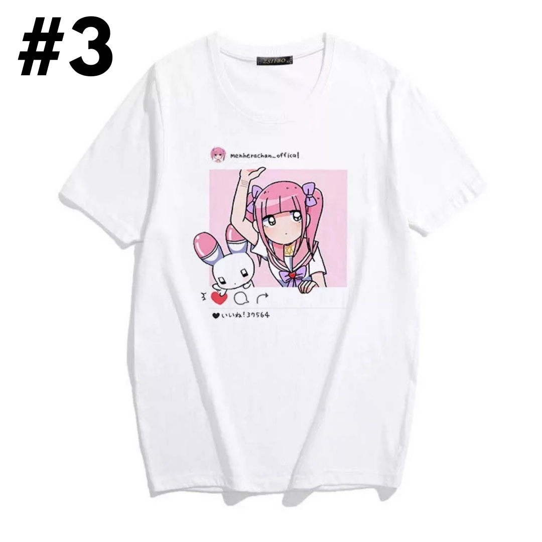 Cute Sweet Pastel Pink Anime Girl Strawberry Print Loose Short Sleeve Shirt Aesthetic Casual E-Girl Kawaii Korean Japanese Harajuku