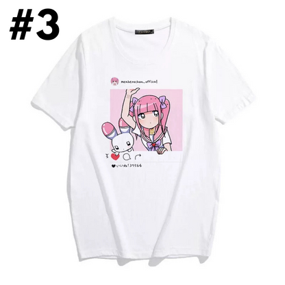 Cute Sweet Pastel Pink Anime Girl Strawberry Print Loose Short Sleeve Shirt Aesthetic Casual E-Girl Kawaii Korean Japanese Harajuku