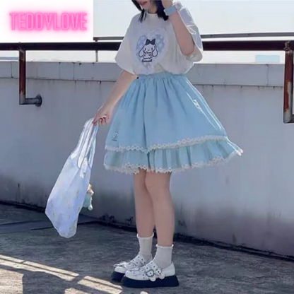 Cute Sweet Pastel Pink Anime Japanese Cartoon Pleated High Waisted Mini Skirt