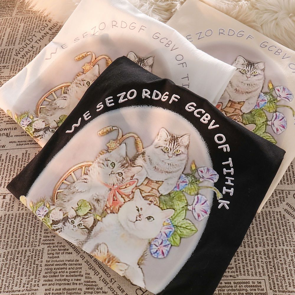 Cat Print Short Sleeve T-shirt