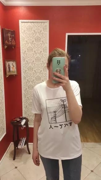 Cute White Funny Japan Power Line Print Loose Short Sleeve Short T-shirt Tee Top Summer Casual E-Girl Kawaii Korean Japanese Harajuku Streetwear