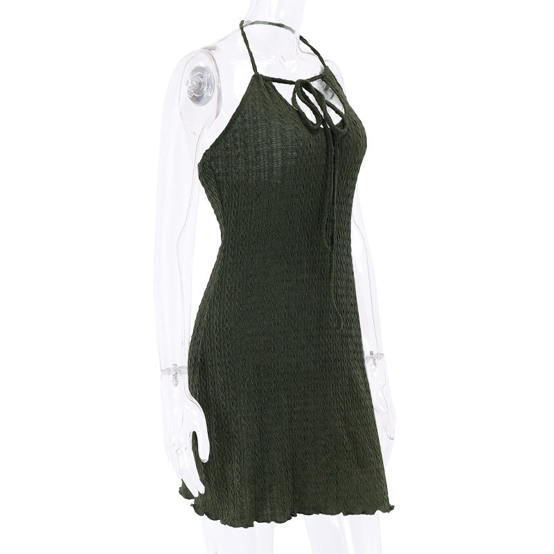 Green Knit Halter Mini Dress