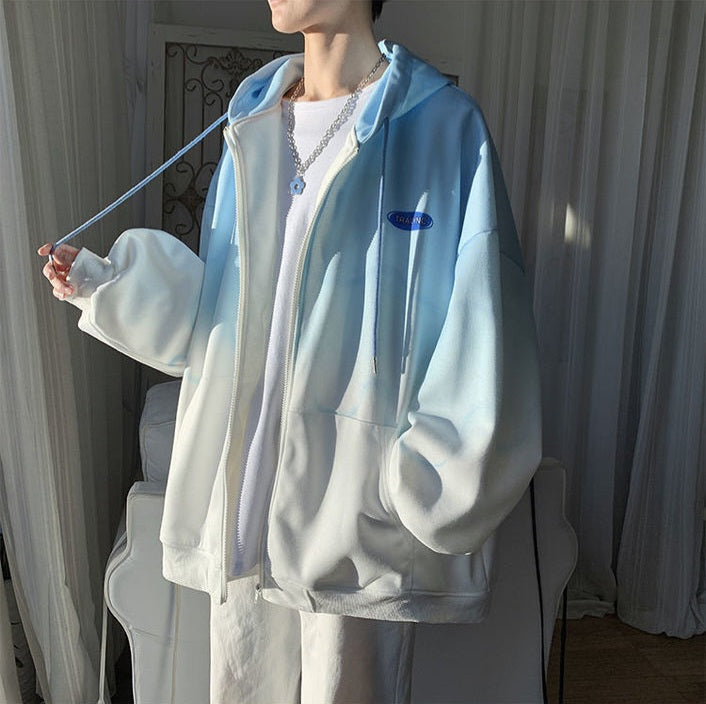 Gradient Loose Zip Up Hoodie