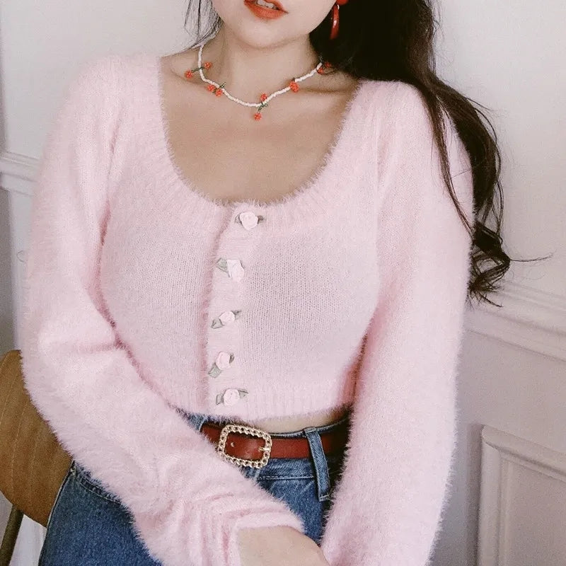 Fluffy Pink Rose Cardigan