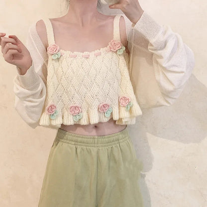 Sweet Floral Knit Vest Tank Top