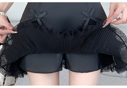 Chiffon Bow Pleated A-Line High Waist Mini Skirt