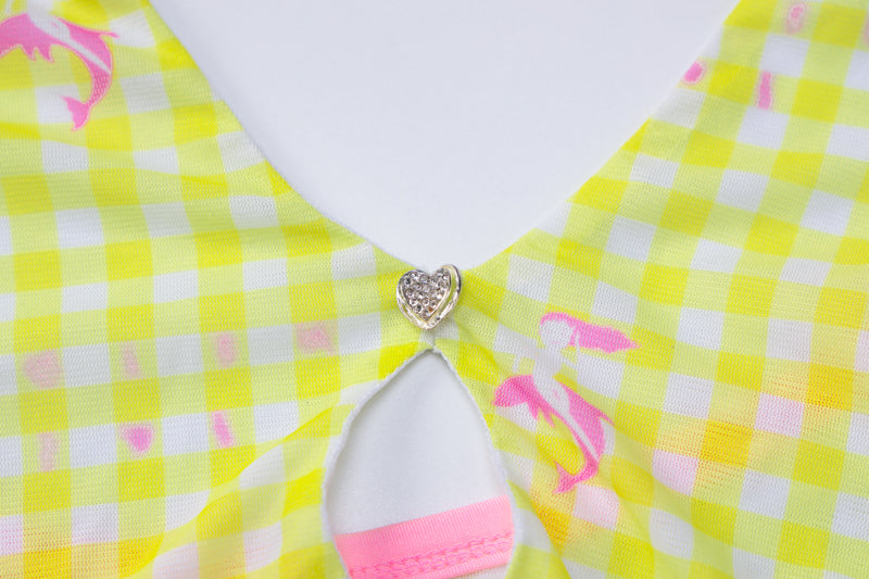Yellow Plaid V Neck Halter Mini Dress