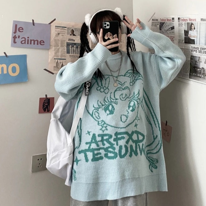 Cute Japanese Anime Girl Knit Long Sleeve Pullover