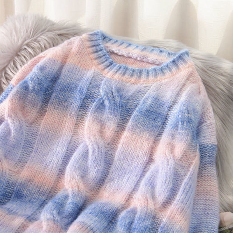 Pastel Rainbow Tie Dye Stripe Loose Oversize Knit Long Sleeve Sweatshirt Sweater Pullover Jumper E-Girl Kawaii Korean Japanese Harajuku Streetwear