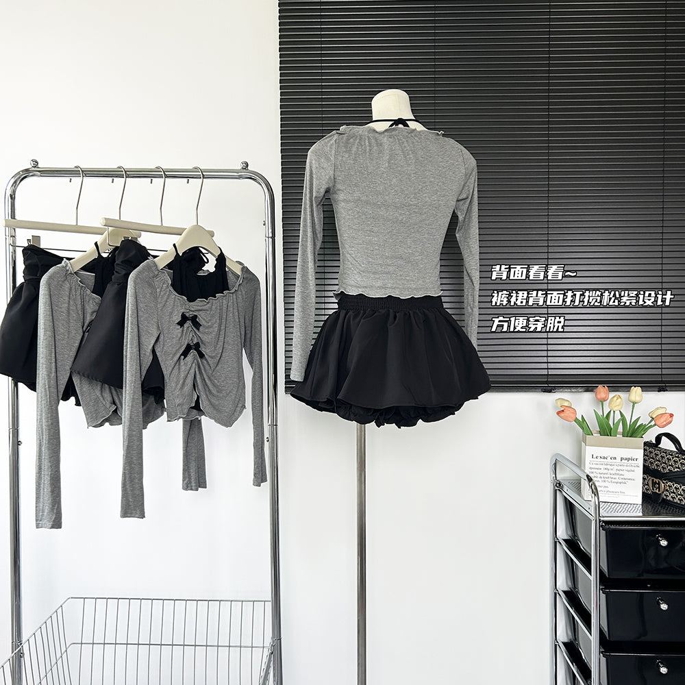 2PCS Halter Top + Long Sleeve Crop Top