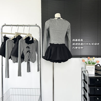2PCS Halter Top + Long Sleeve Crop Top