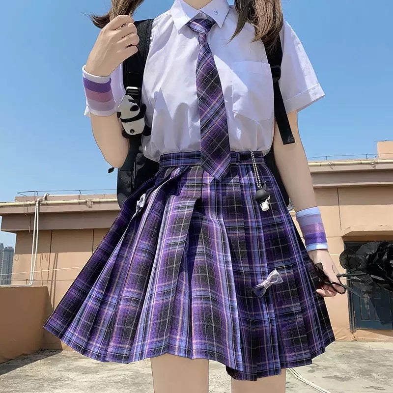 Purple Black Pleated Plaid Skirt Mini High Waisted School Girl Cosplay Sailor E-Girl Kawaii Korean Japanese Harajuku Streetwear