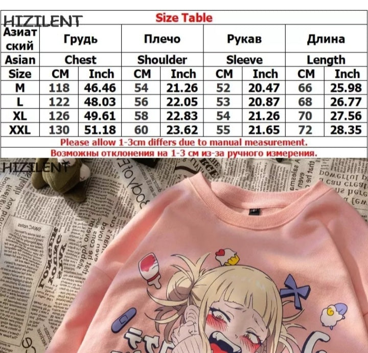 Cute Toga Anime Girl Cartoon Print Oversize Long Sleeve T-shirt Sweater Hoodie Aesthetic Casual Summer E-Girl Kawaii Korean Japanese Harajuku
