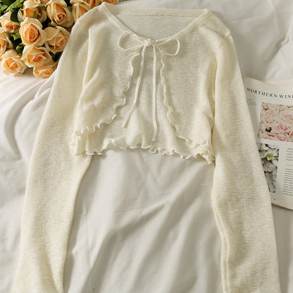 Thin Cardigan Bow Lace Up Long Sleeve Cardigan