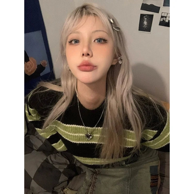 Green & Black Cropped Sweater
