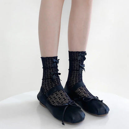 Hollow Out Lace Ruffle Bow Knit Socks